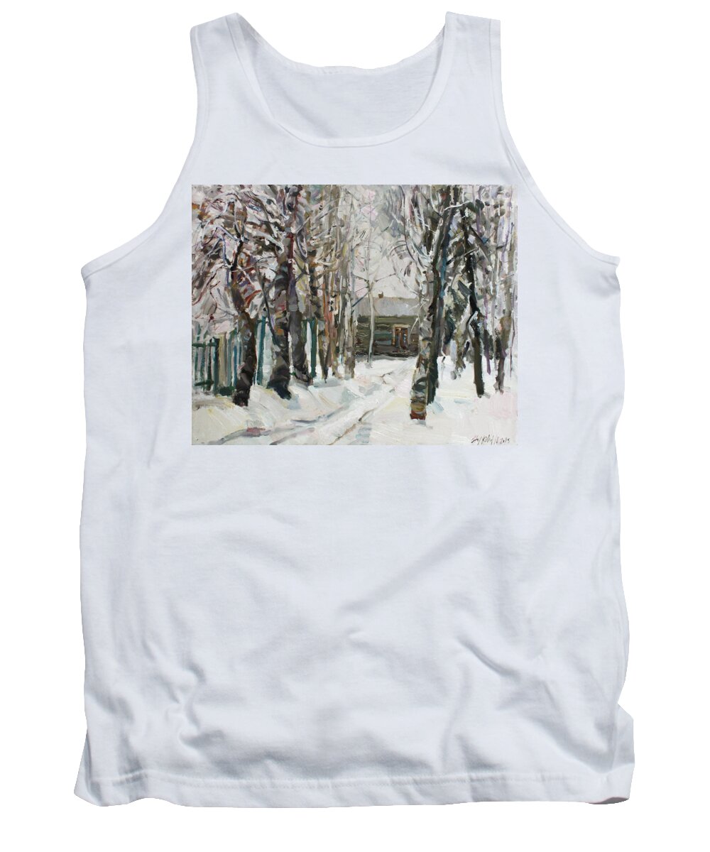 Park Tank Top featuring the painting In the snowy silence by Juliya Zhukova