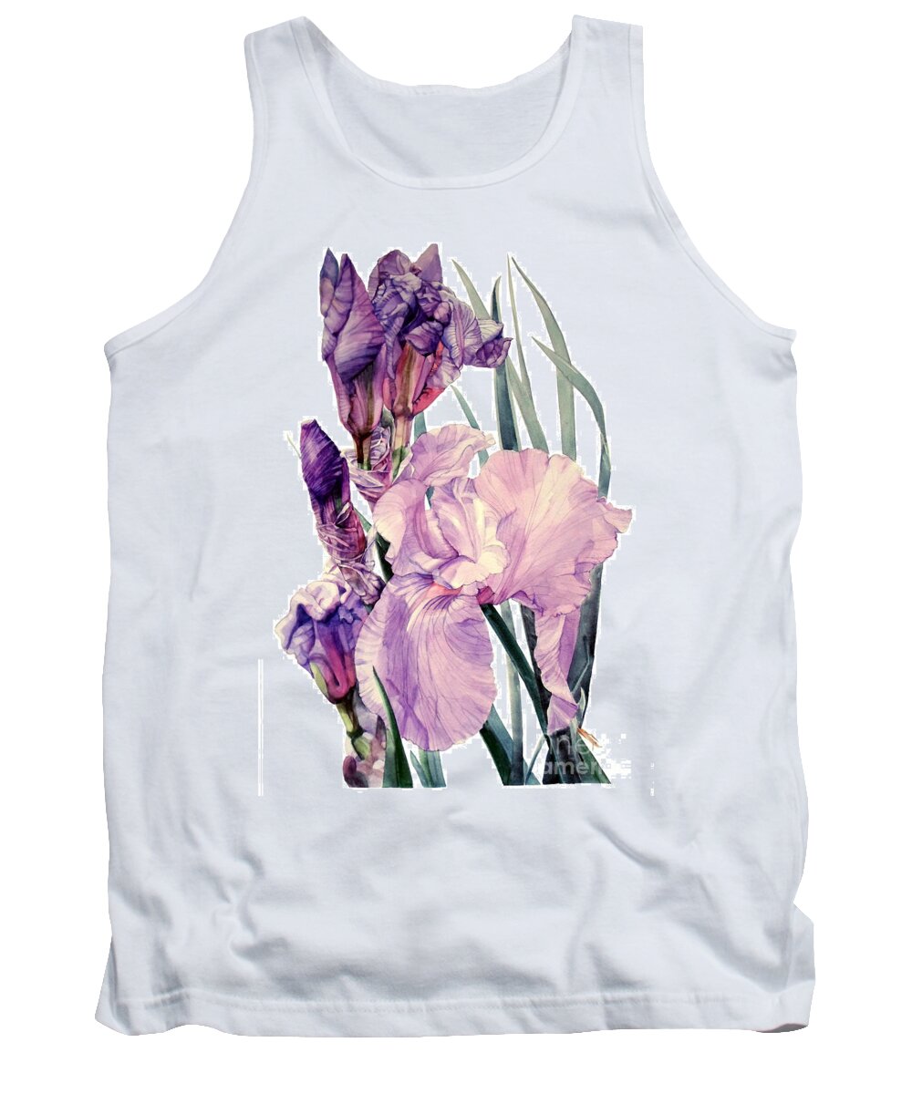 Watercolor Tank Top featuring the painting Watercolor of an elegant Tall Bearded Iris in pink and purple I call Iris Joan Sutherland by Greta Corens