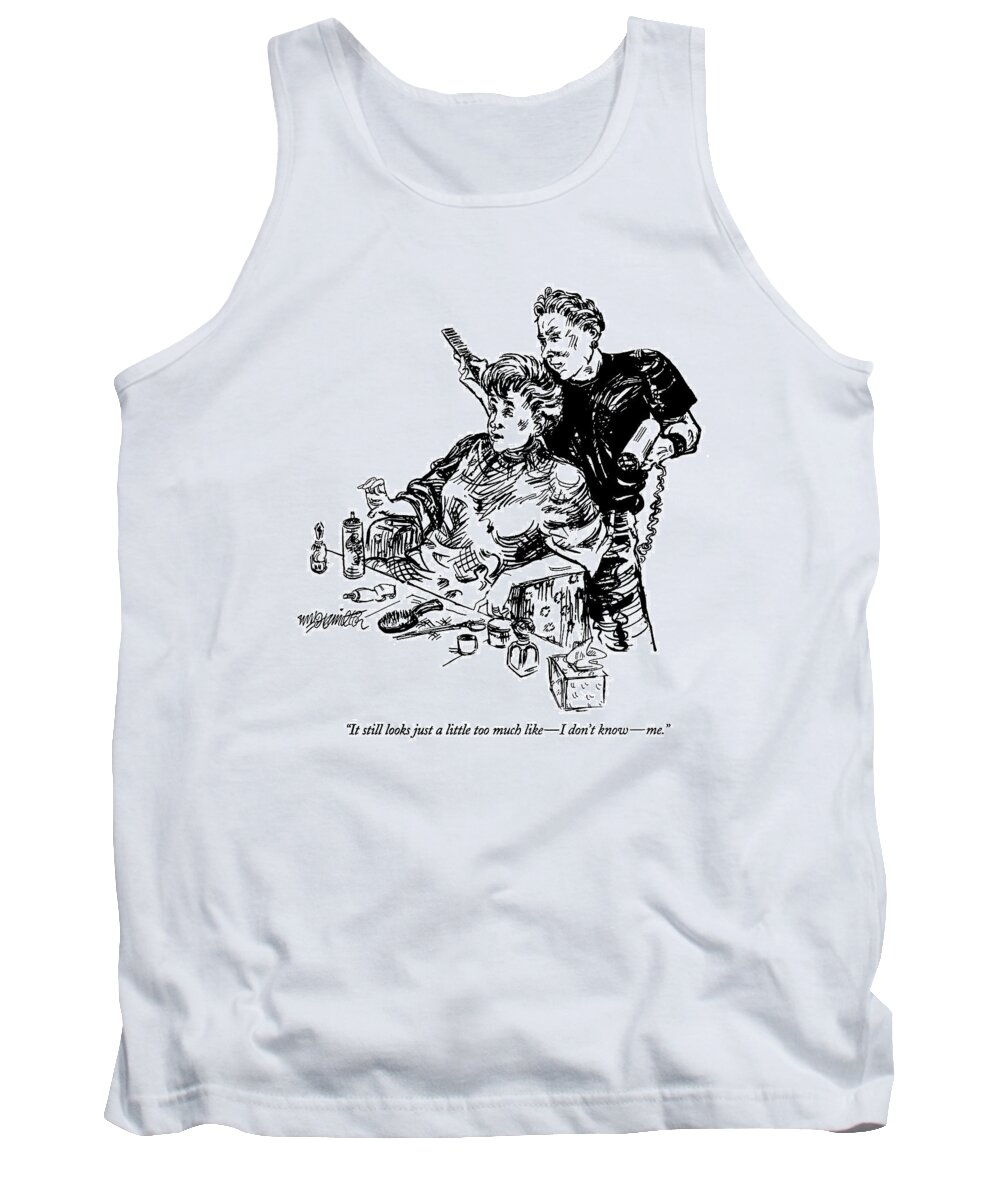 
(woman Talking To Hairstylists)
Vanity Tank Top featuring the drawing It Still Looks Just A Little Too Much Like - by William Hamilton