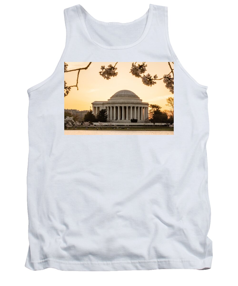 Cherry Blossom Tank Top featuring the photograph Jefferson Memorial at Sunrise by SAURAVphoto Online Store