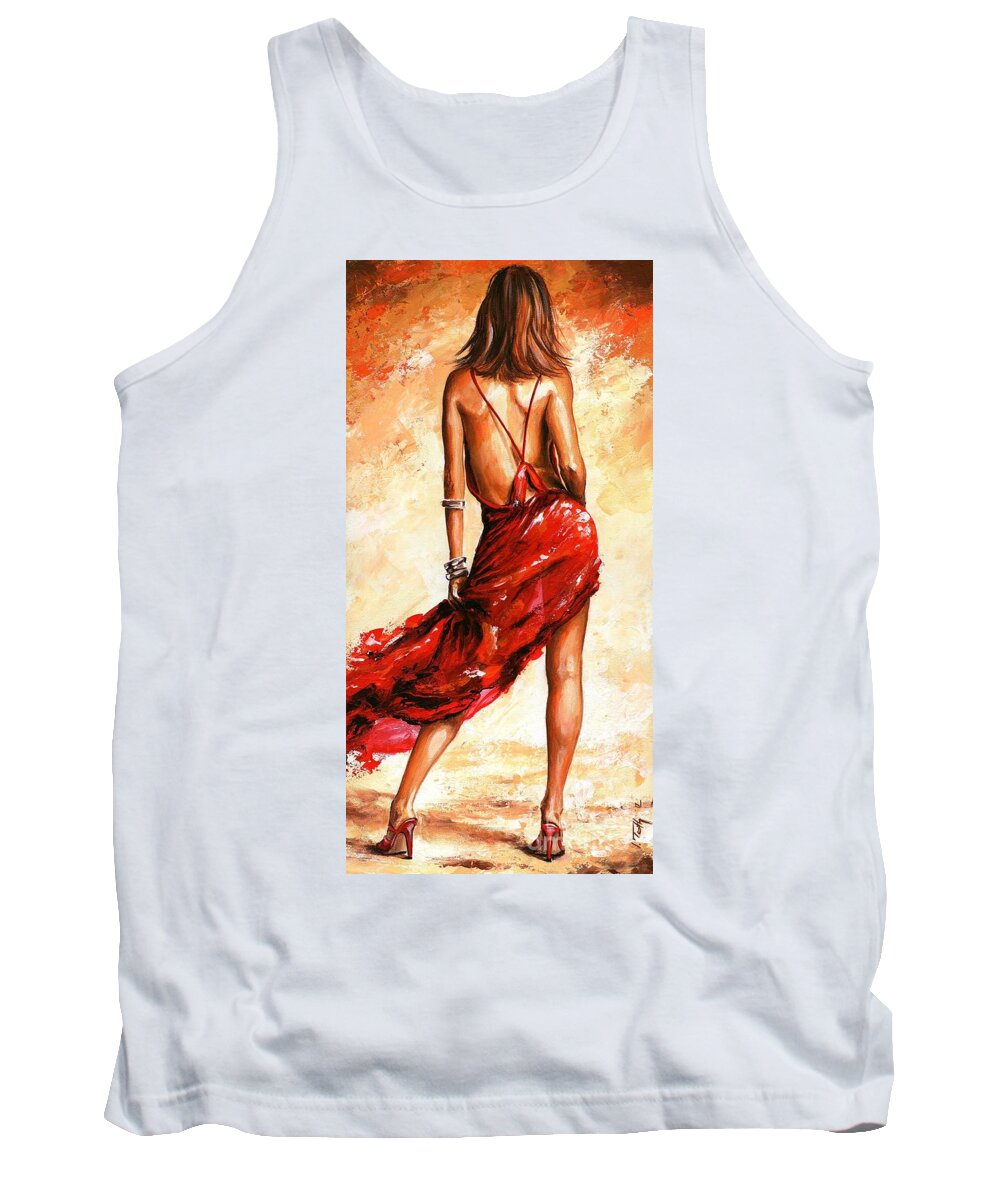 Lady Tank Top featuring the painting Lady in red 40 by Emerico Imre Toth