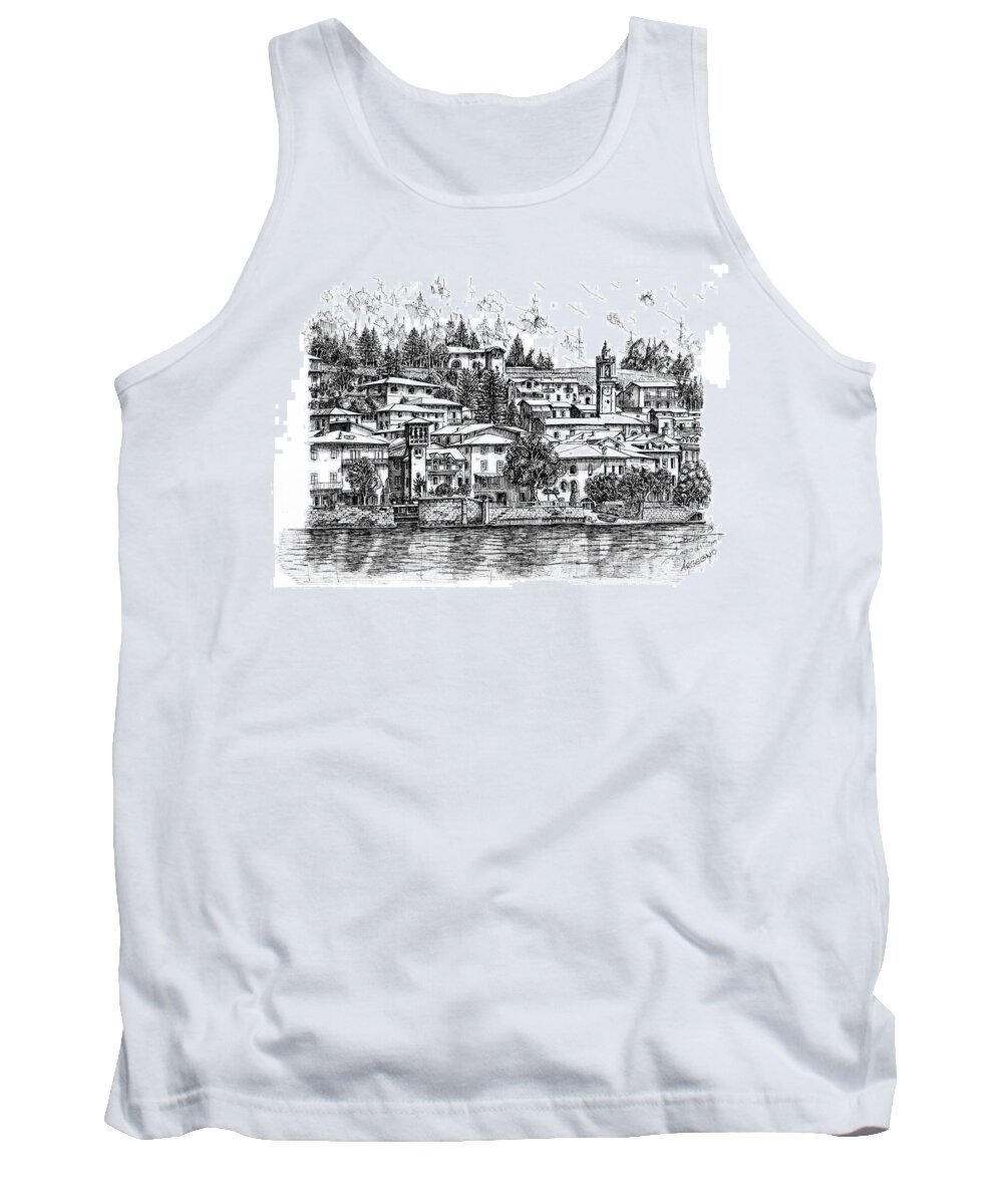  Tank Top featuring the drawing Lago di Como- Argegno by Franko Brkac