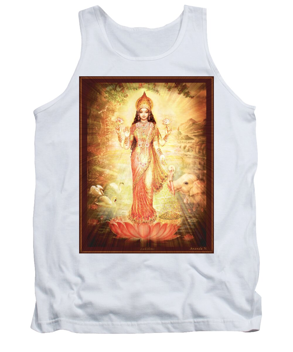 Goddess Tank Top featuring the mixed media Lakshmi Goddess of Fortune vintage by Ananda Vdovic