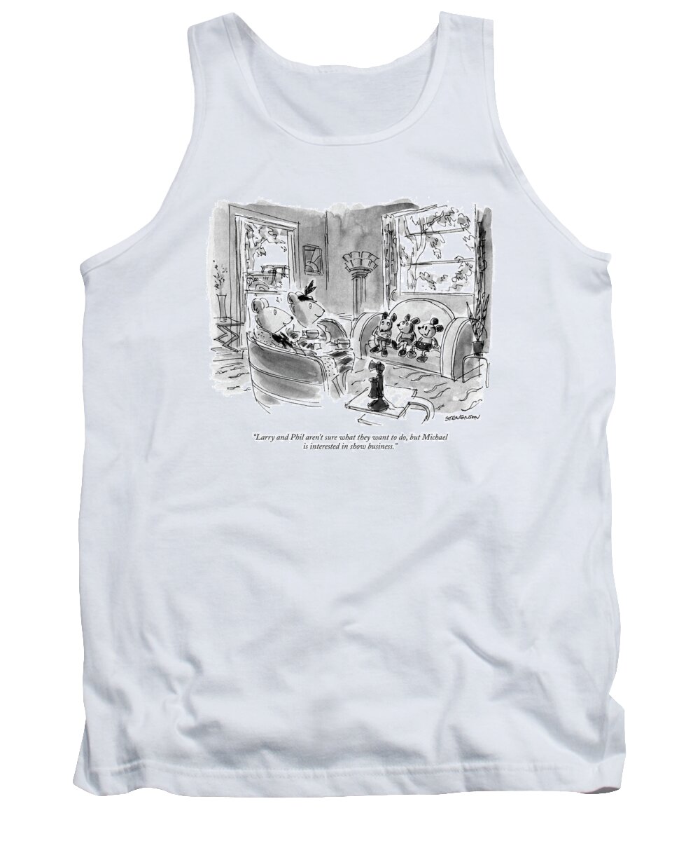 

 One Mouse-woman To Another About Three Little Mice On A Sofa-old-fashioned Setting Tank Top featuring the drawing Larry And Phil Aren't Sure What They Want by James Stevenson