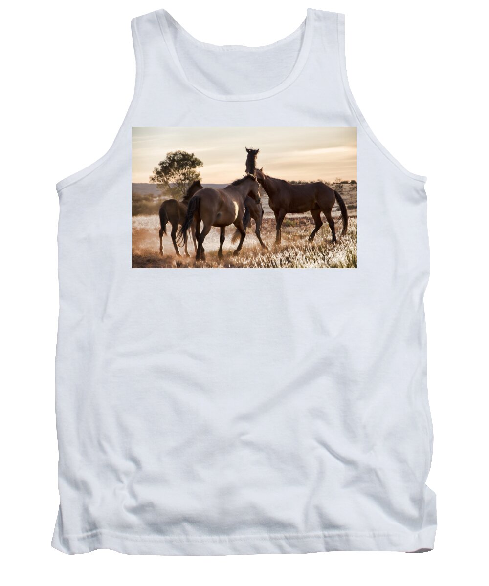 Brumbies Tank Top featuring the photograph Leader and the Mob by Douglas Barnard