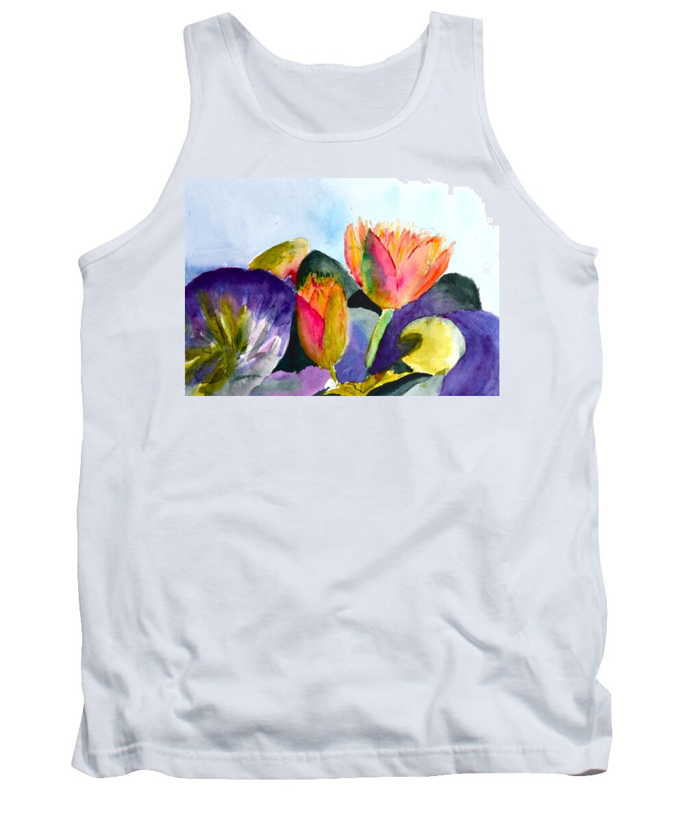 Lilies Of The Water Tank Top featuring the painting Lilies Of The Water by Beverley Harper Tinsley