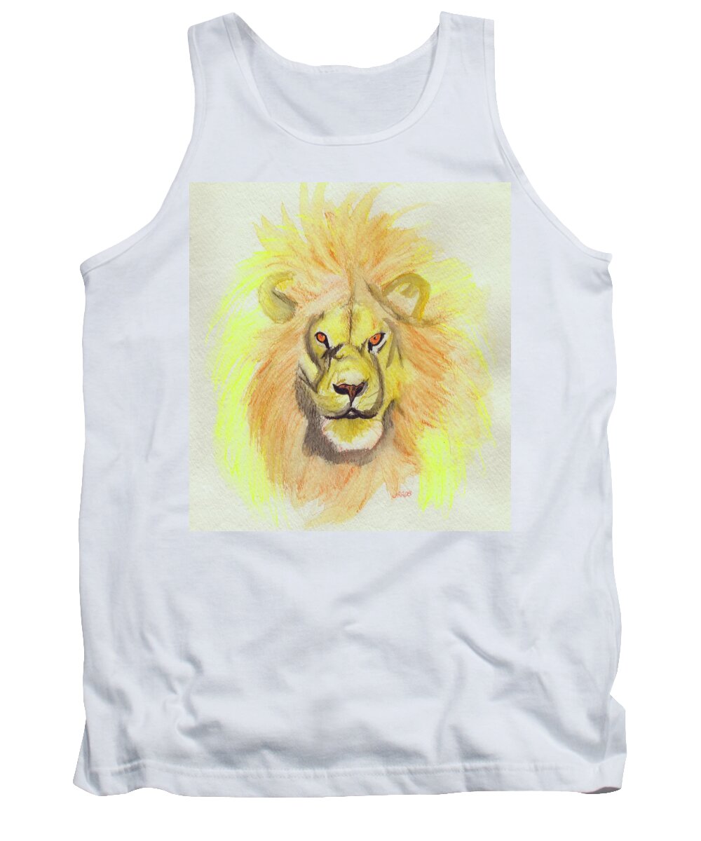 Lion Tank Top featuring the painting Lion yellow by First Star Art