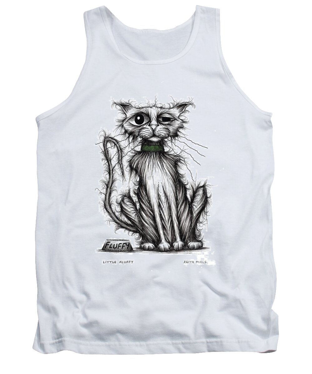 Cat Tank Top featuring the drawing Little Fluffy by Keith Mills