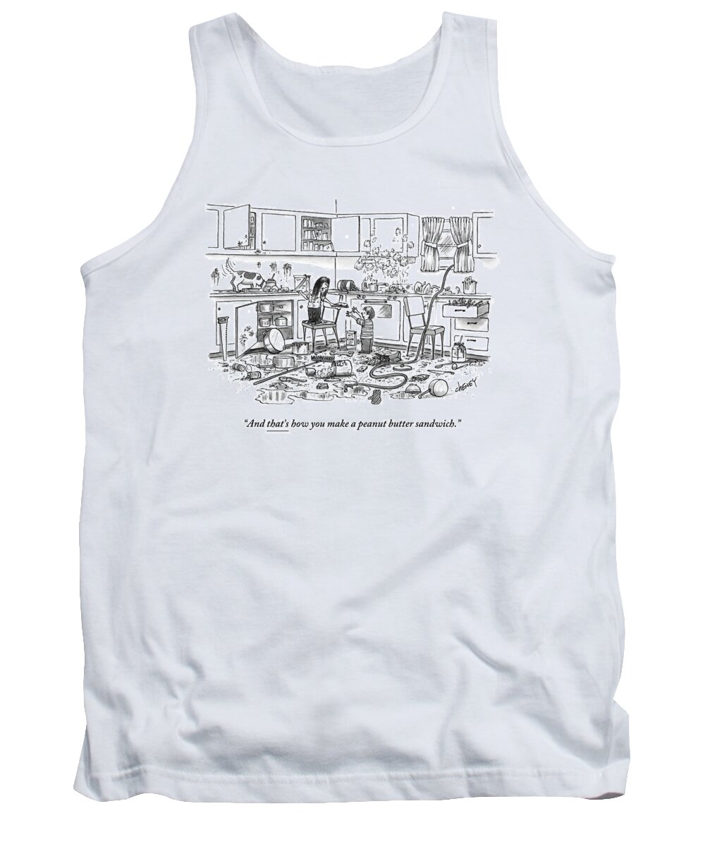 Recipes Tank Top featuring the drawing Little Girl Handing A Little Boy A Sandwich by Tom Cheney