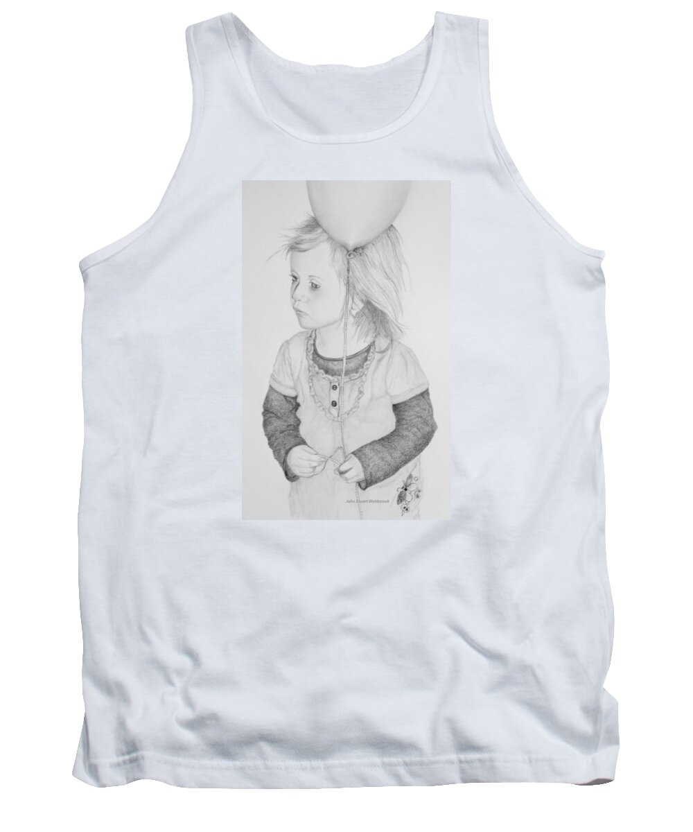 Drawing Tank Top featuring the drawing Little Girl with balloon by John Stuart Webbstock