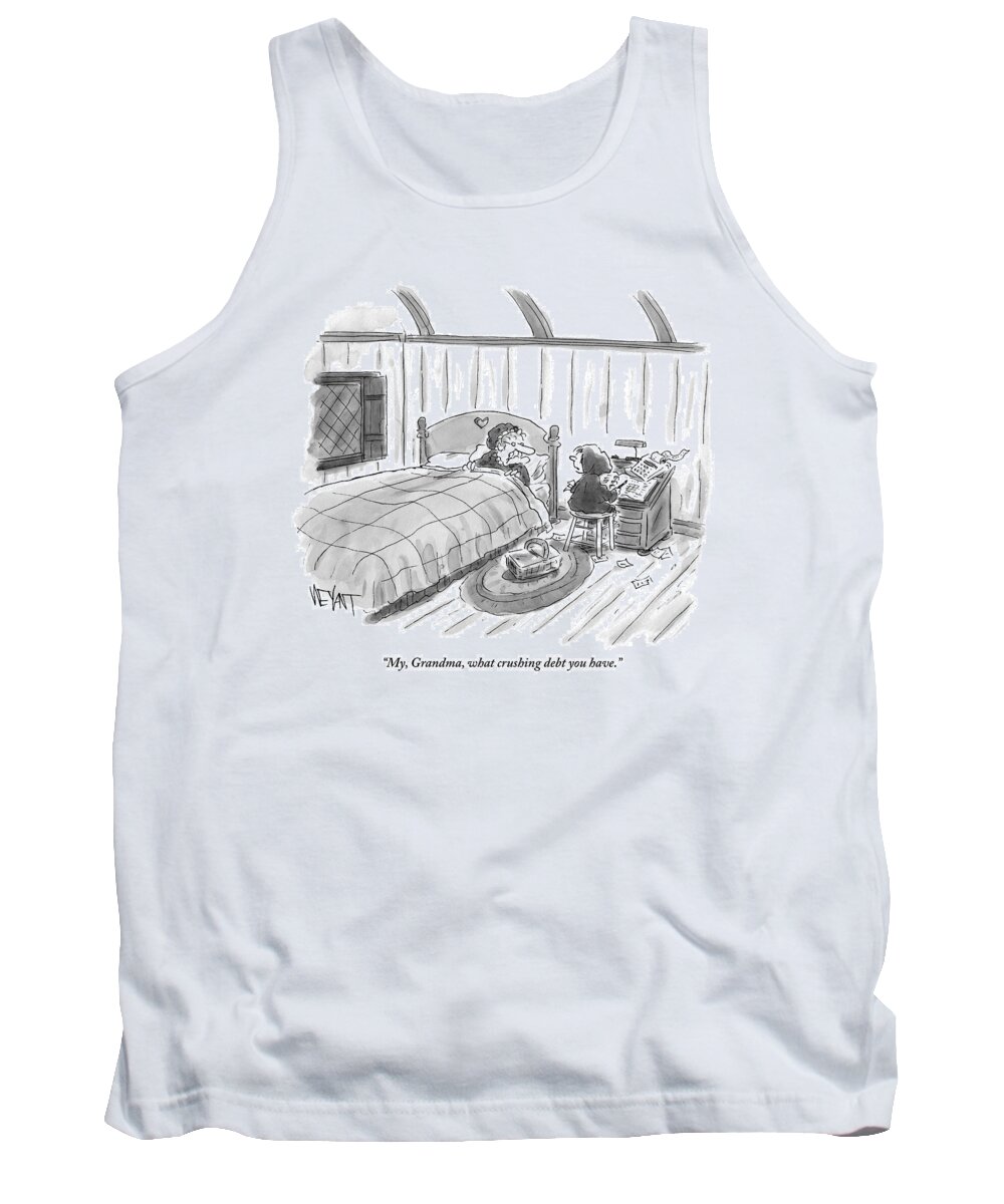 Fairy Tales Tank Top featuring the drawing Little Red Riding Hood Sits Crunching Numbers by Christopher Weyant