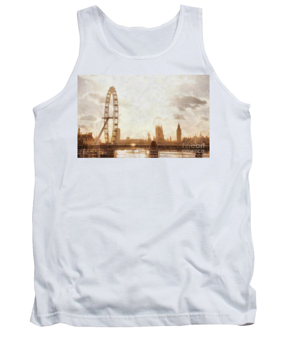 #faatoppicks Tank Top featuring the painting London skyline at dusk 01 by Pixel Chimp