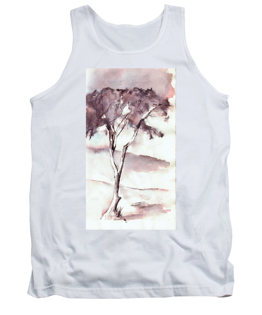 Tree Tank Top featuring the drawing Lonely tree by Karina Plachetka