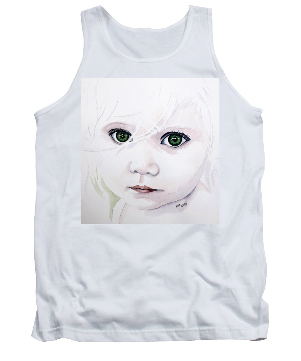 Green Eyes Tank Top featuring the painting Longing Eyes by Michal Madison