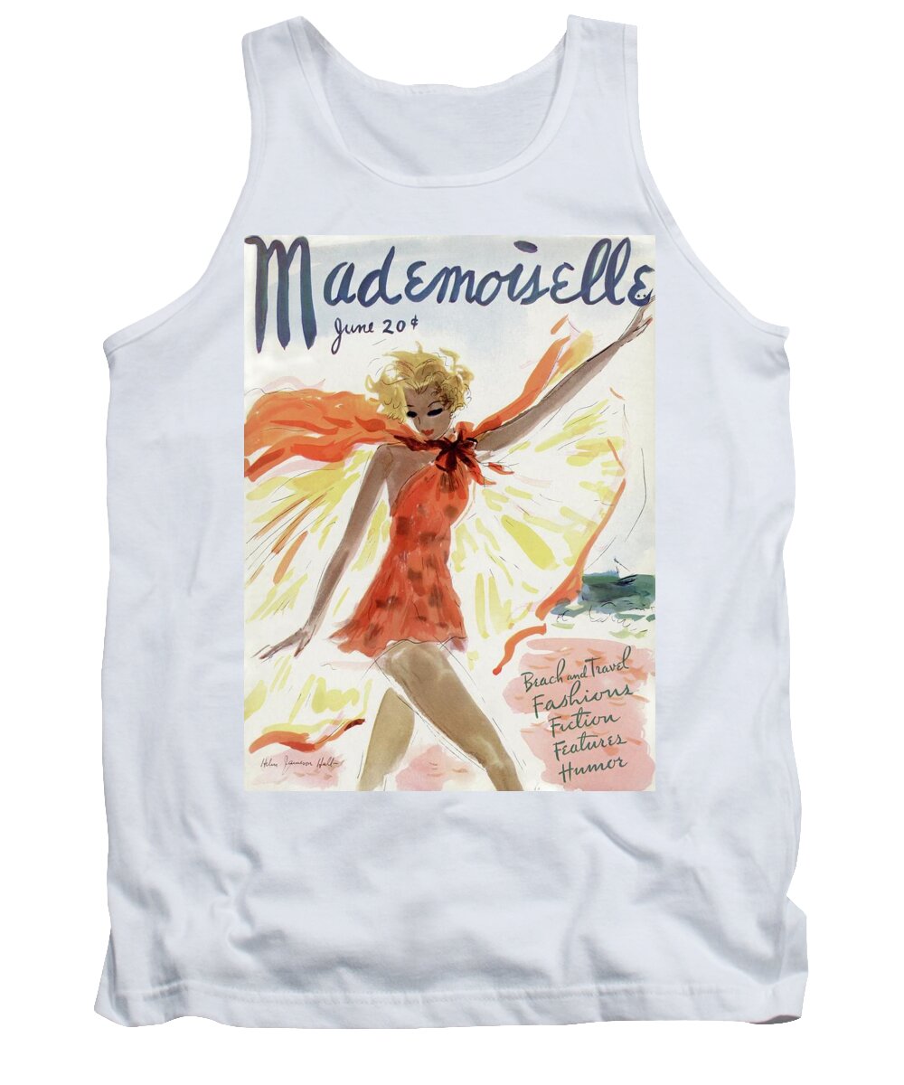 Illustration Tank Top featuring the painting Mademoiselle Cover Featuring A Model At The Beach by Helen Jameson Hall