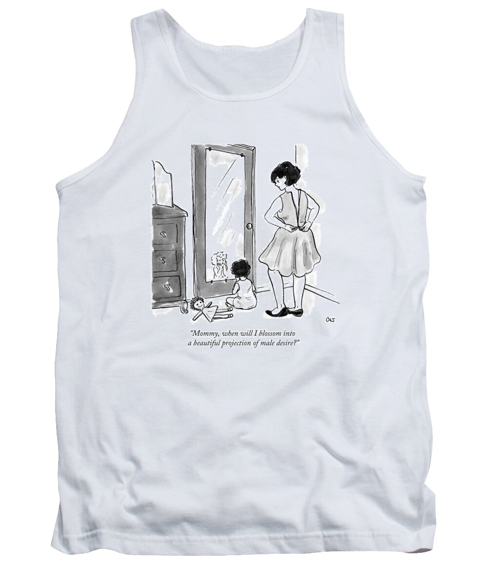 Mirror Tank Top featuring the drawing Mommy, When Will I Blossom Into A Beautiful by Carolita Johnson