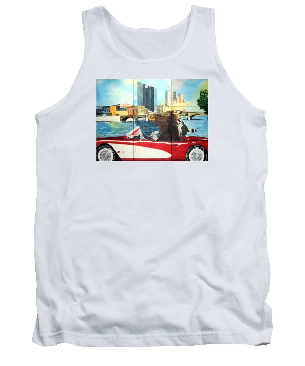 Moose Tank Top featuring the painting Moose Rapids Il by LeAnne Sowa