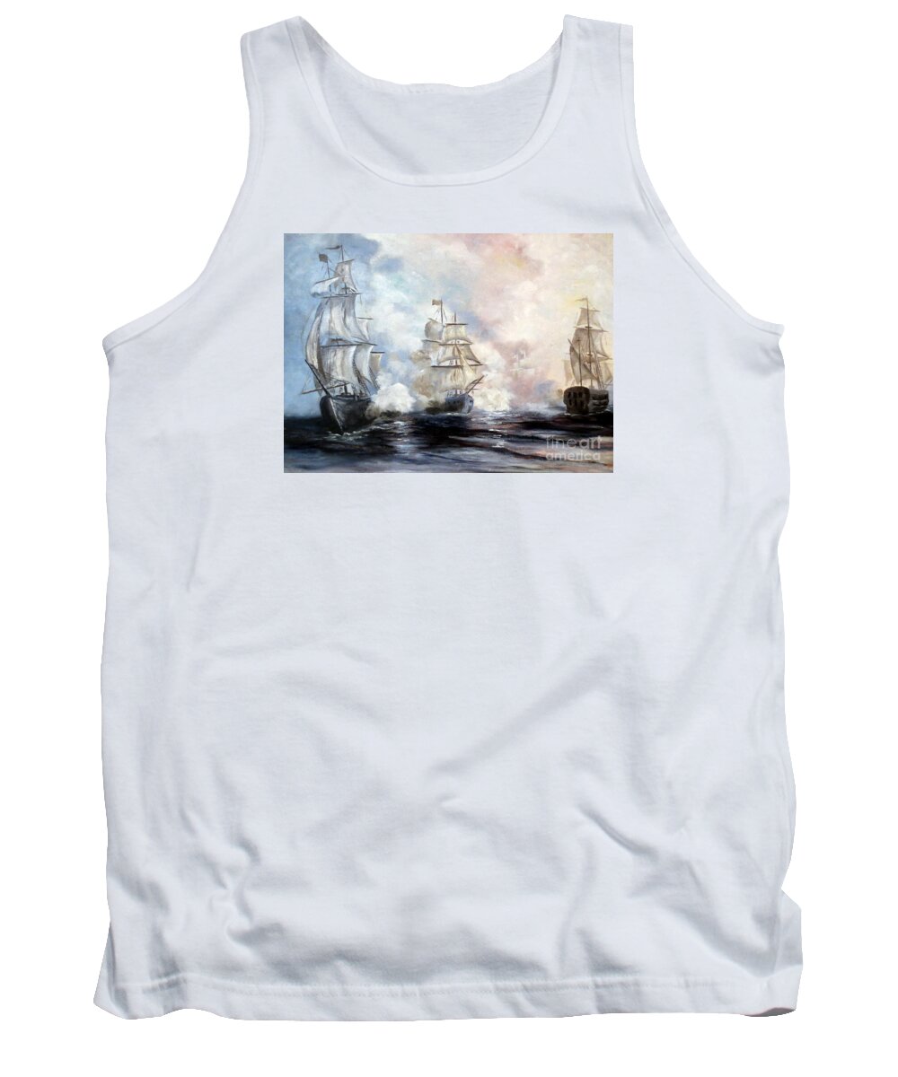 Sailing Ships Tank Top featuring the painting Morning Battle by Lee Piper