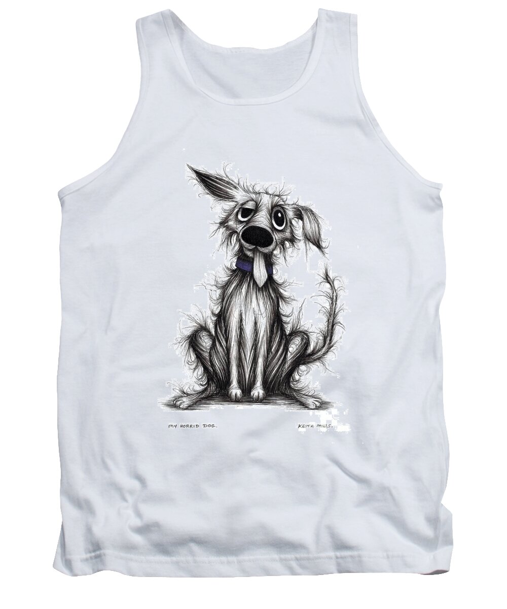 Dog Tank Top featuring the drawing My horrid dog by Keith Mills