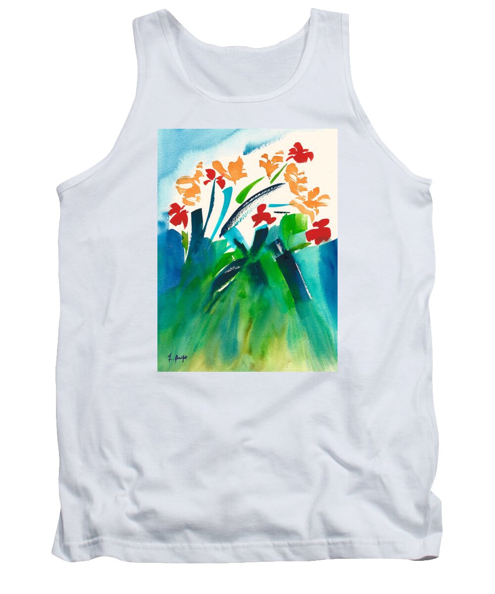 Flowers Watercolor Painting Tank Top featuring the painting Natures Bouquet Abstract by Frank Bright