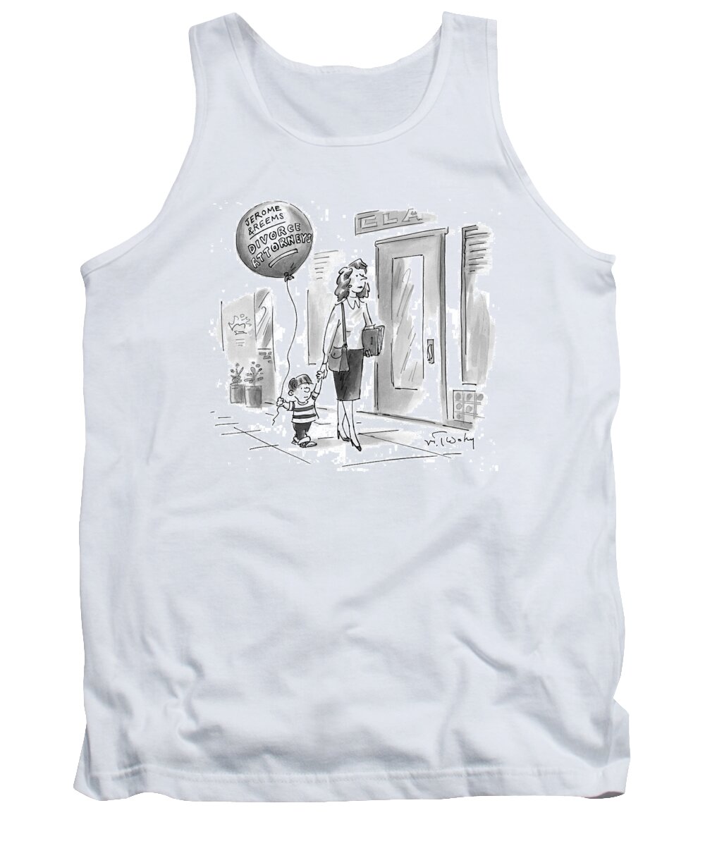 Accountants(small Boy Walks Down The Street Holding His Mother's Hand Tank Top featuring the drawing New Yorker May 24th, 1999 by Mike Twohy