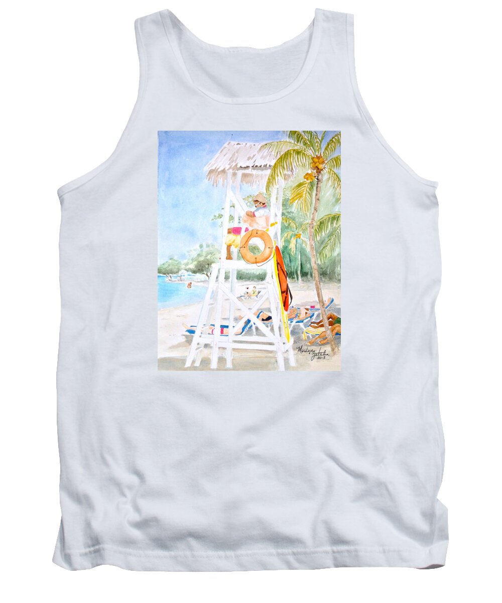 Beach Tank Top featuring the painting No Problem in Jamaica Mon by Marilyn Zalatan