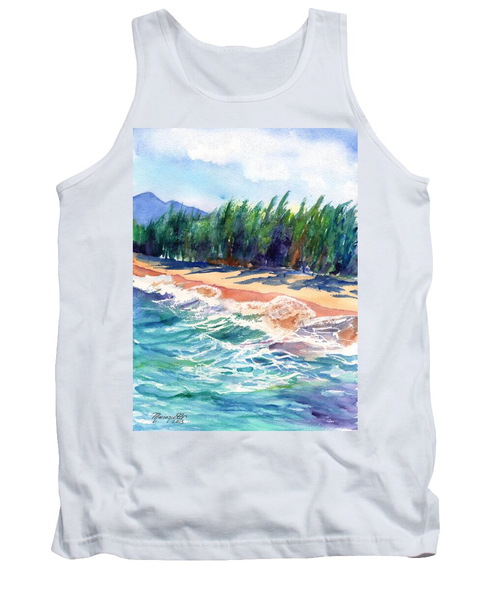 Kauai Ocean Watercolor Tank Top featuring the painting North Shore Beach 2 by Marionette Taboniar