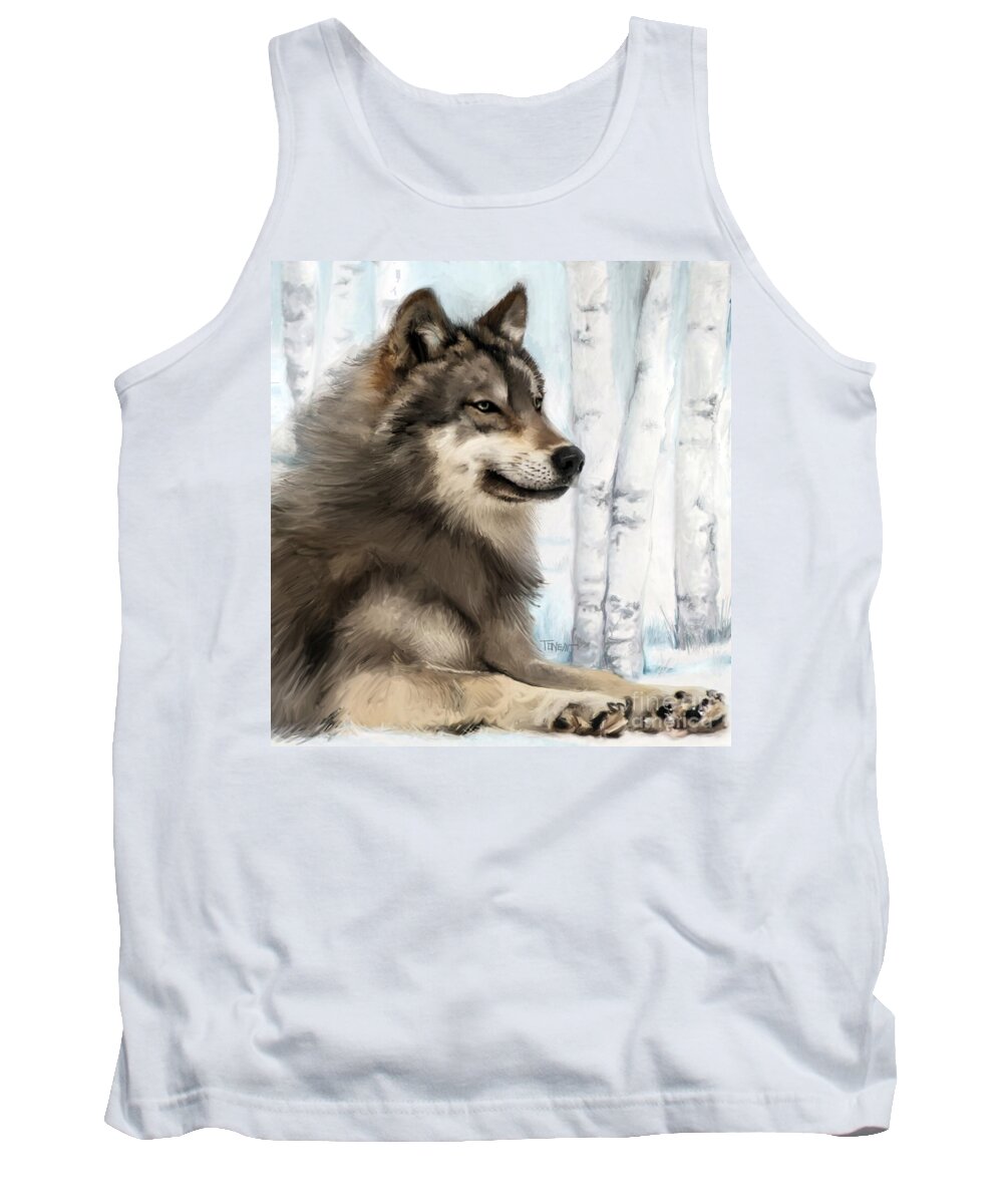 The Northern Rocky Mountains Wolf Tank Top featuring the mixed media Northern Rocky Wolf... by Mark Tonelli