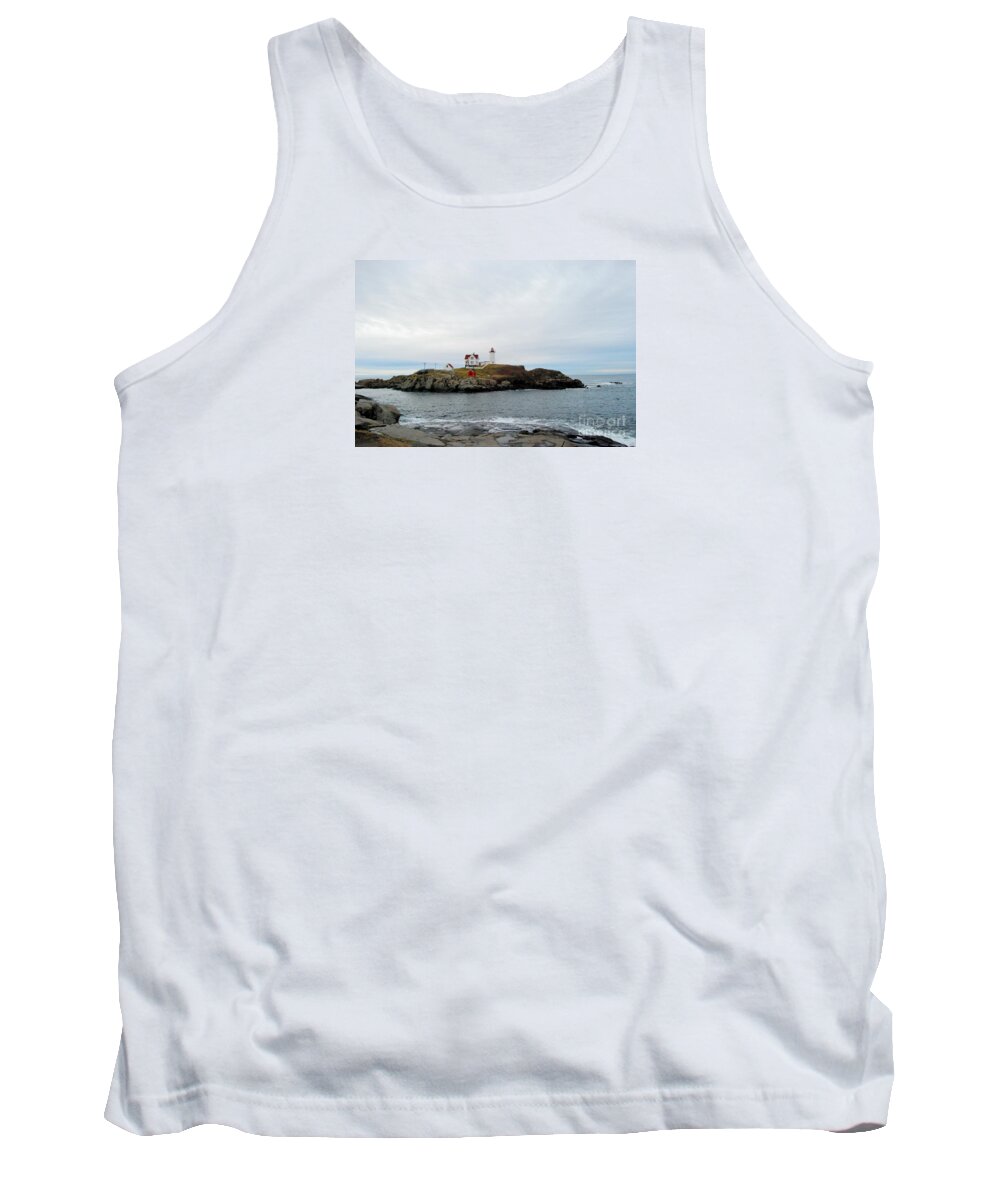 Nubble Lighthouse Tank Top featuring the photograph Nubble Lighthouse In Early Winter by Eunice Miller