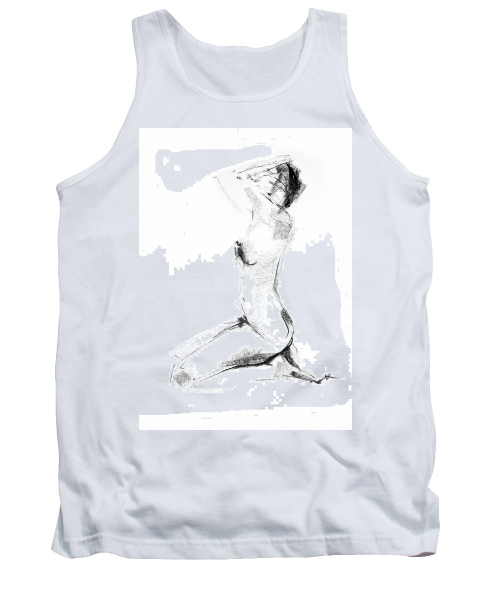 Nude Tank Top featuring the drawing Nude 005 by Ani Gallery