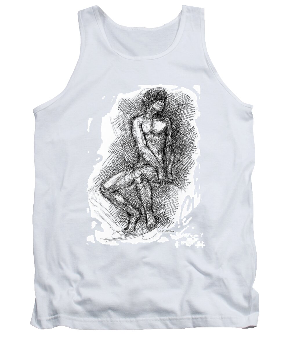 Male Sketches Tank Top featuring the drawing Nude Male Sketches 1 by Gordon Punt