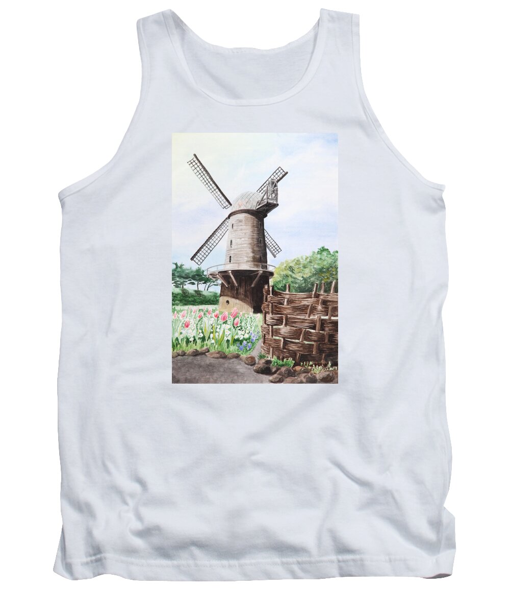 Windmill Tank Top featuring the painting Old Windmill. Golden Gate Park. San Francisco by Masha Batkova