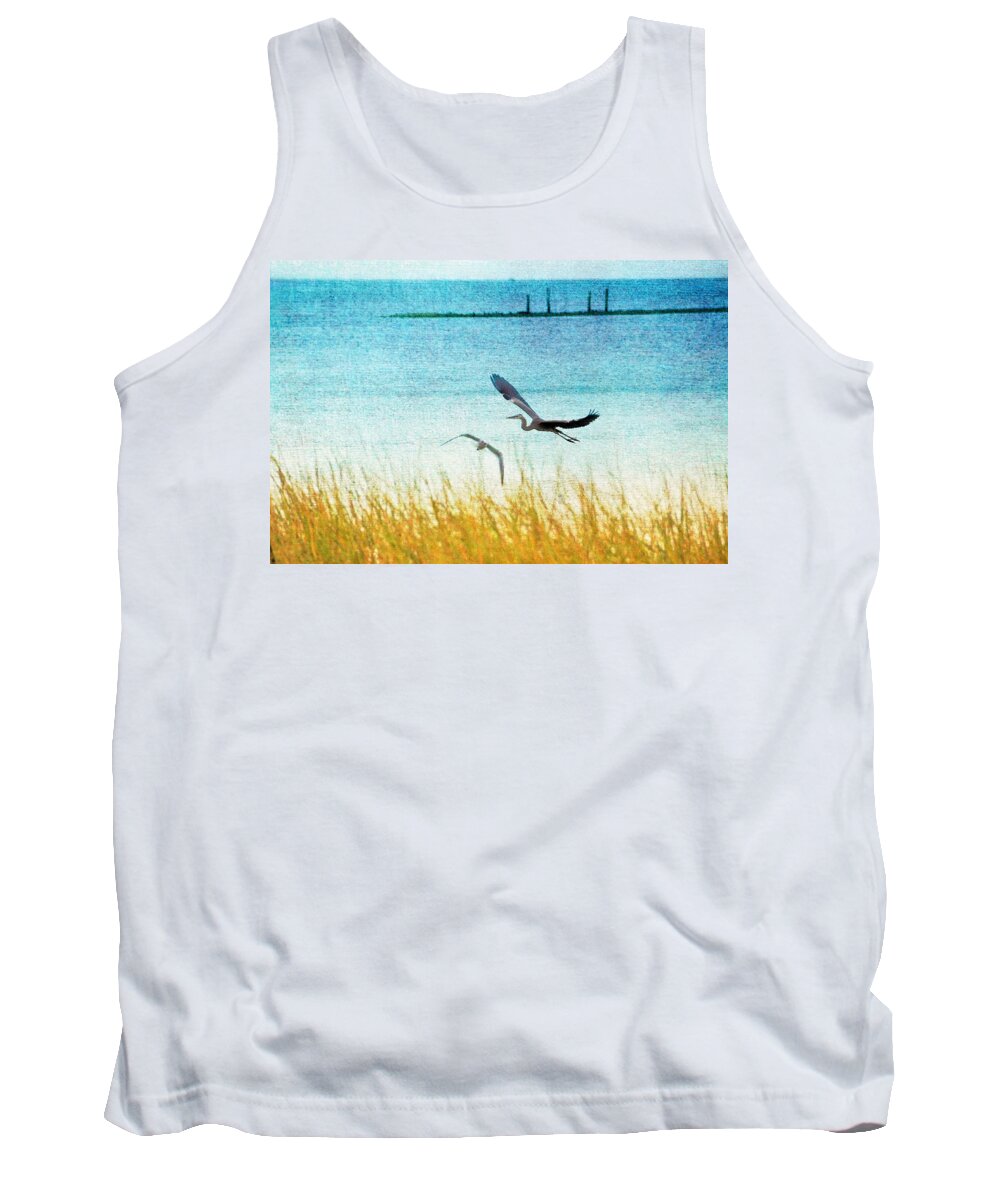 Birds Tank Top featuring the photograph On Coastal Breezes by Jan Amiss Photography