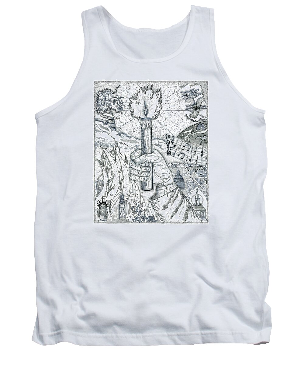 Christian Tank Top featuring the drawing One Candle by Glenn McCarthy Art and Photography