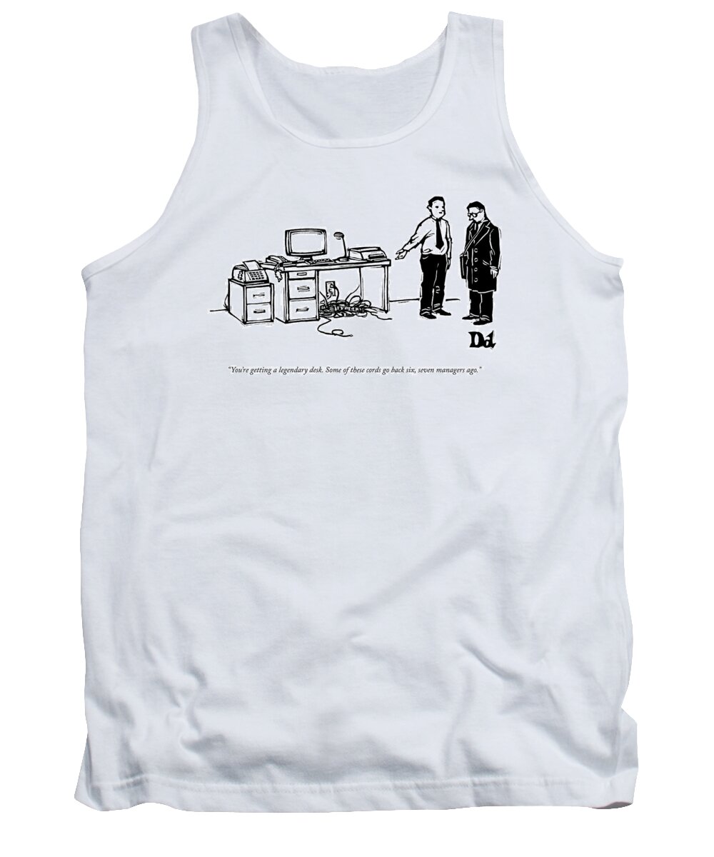 Clutter Tank Top featuring the drawing One Employee Shows Another A Desk by Drew Dernavich