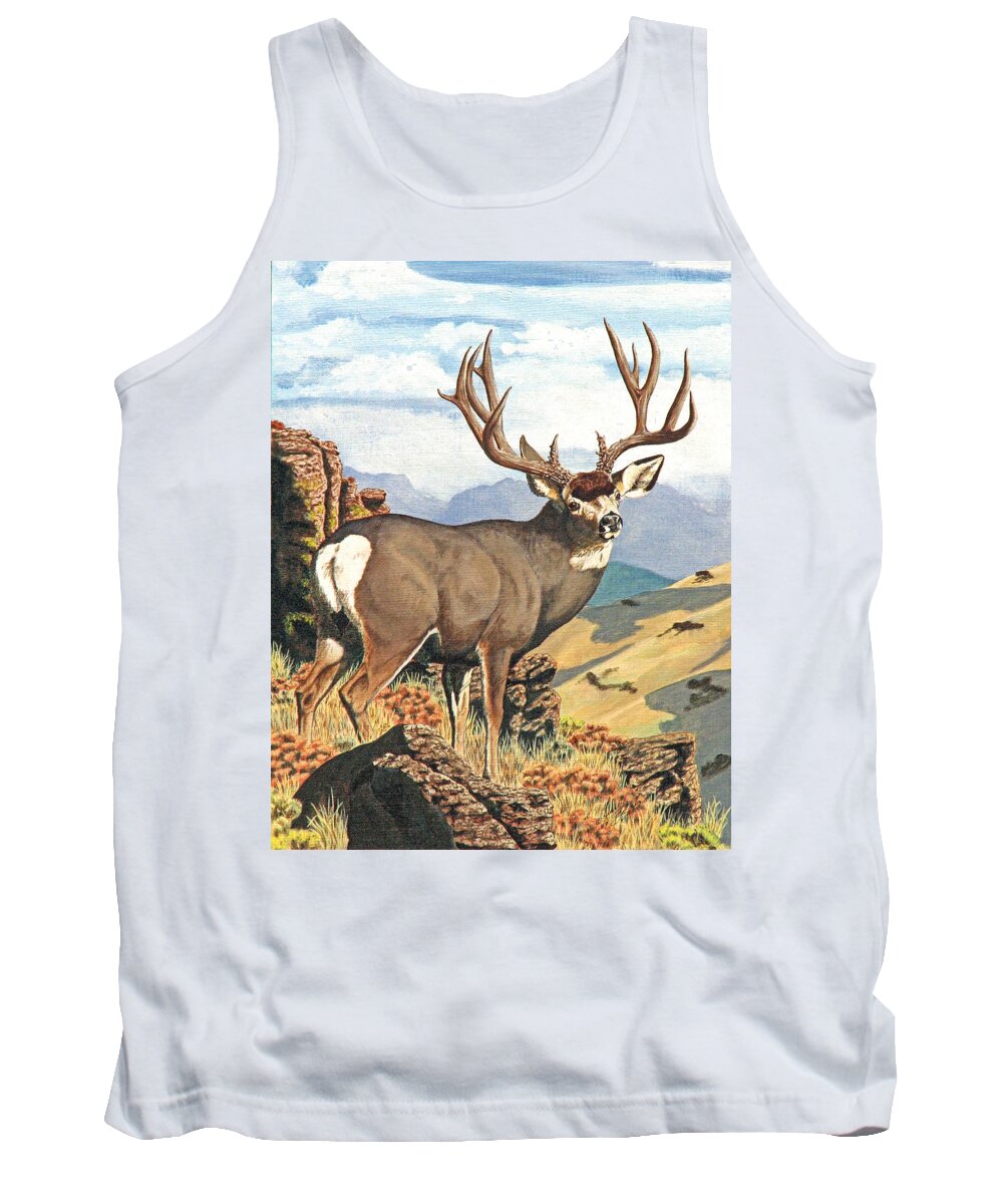 Mule Deer Tank Top featuring the painting One Last Look by Darcy Tate