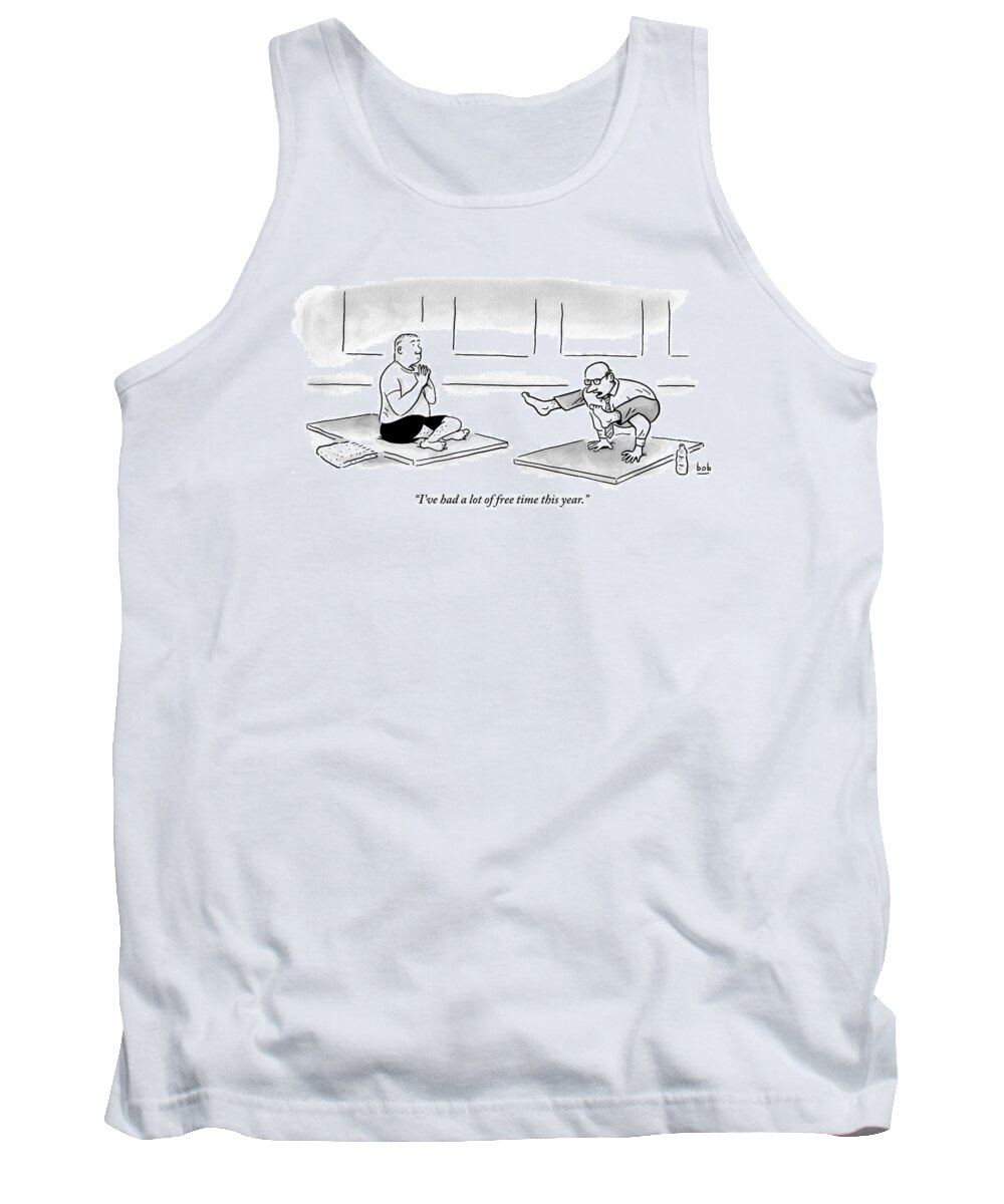 Yoga Tank Top featuring the drawing One Man In A Difficult Yoga Position Wearing by Bob Eckstein
