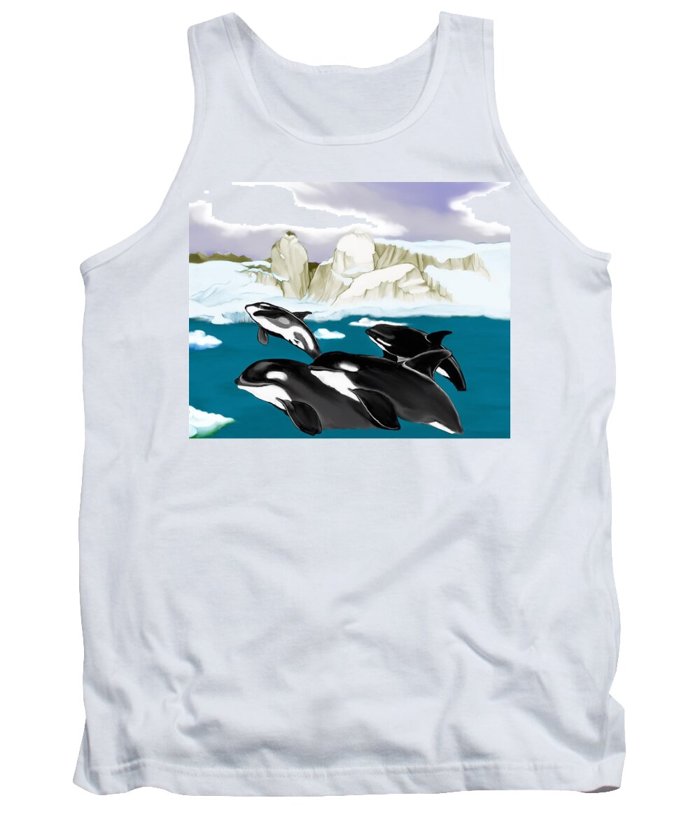 Orcas Tank Top featuring the mixed media Orcas by Anthony Seeker