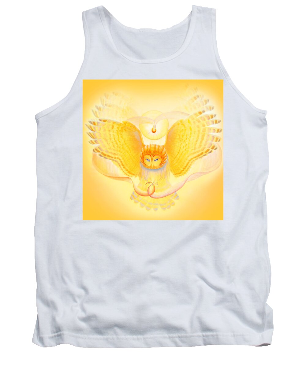 Owl Tank Top featuring the drawing Owl Touching the Medicine Song by Robin Aisha Landsong