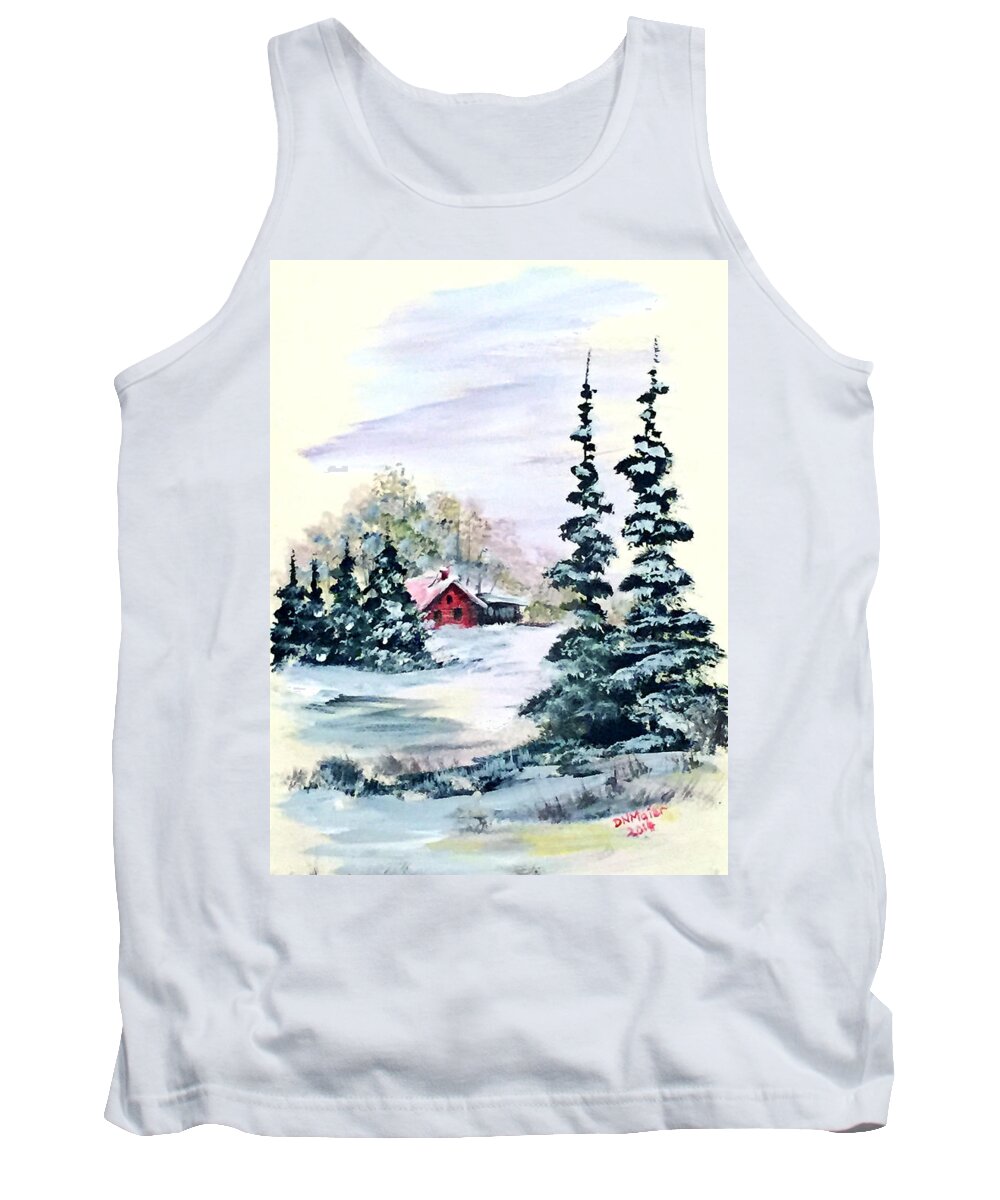 Winter Landscape Painting Tank Top featuring the painting Peaceful Winter by Dorothy Maier