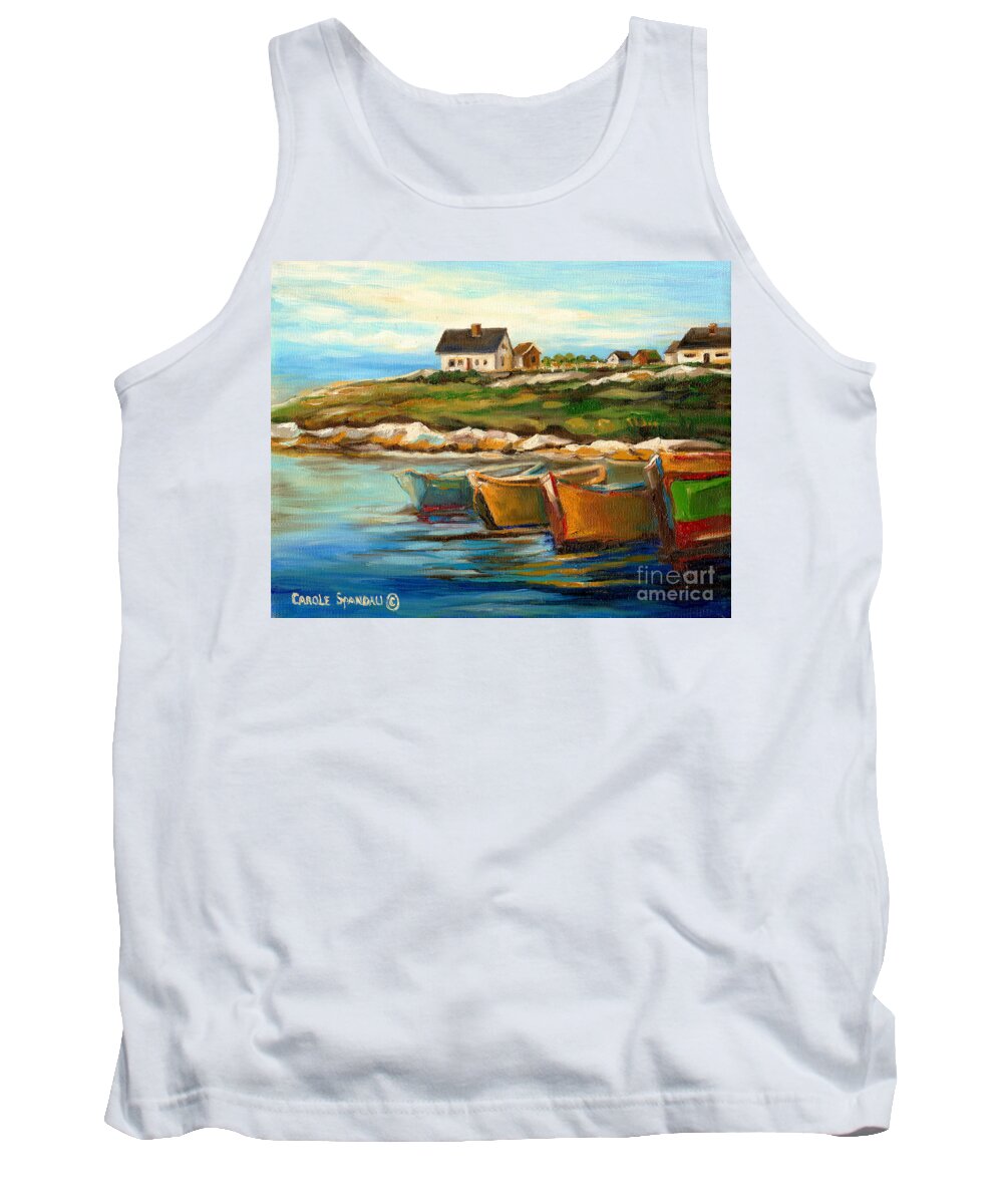 Peggys Cove Tank Top featuring the painting Peggys Cove With Fishing Boats by Carole Spandau