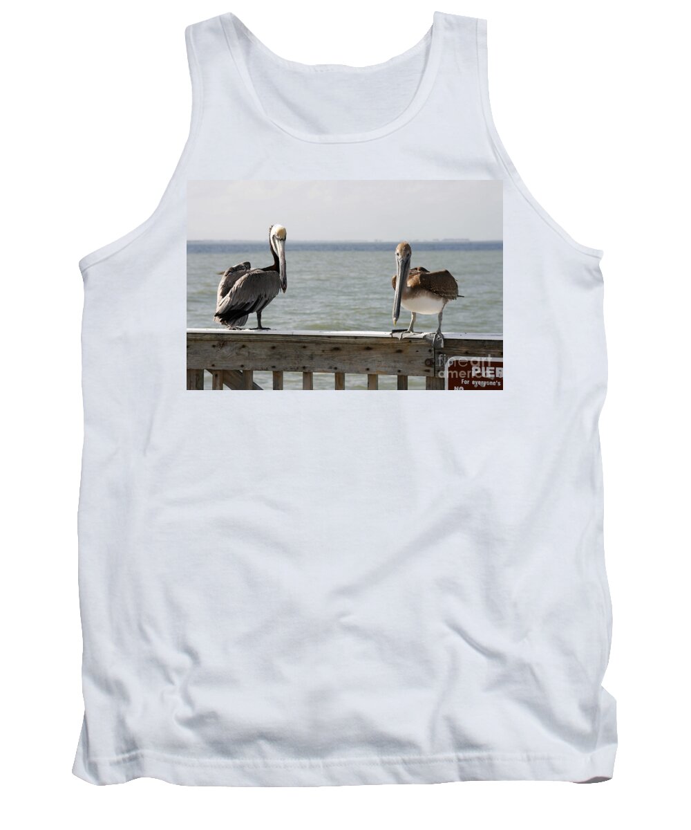 Florida Tank Top featuring the digital art Pelicans on the Pier at Fort Myers Beach in Florida by William Kuta