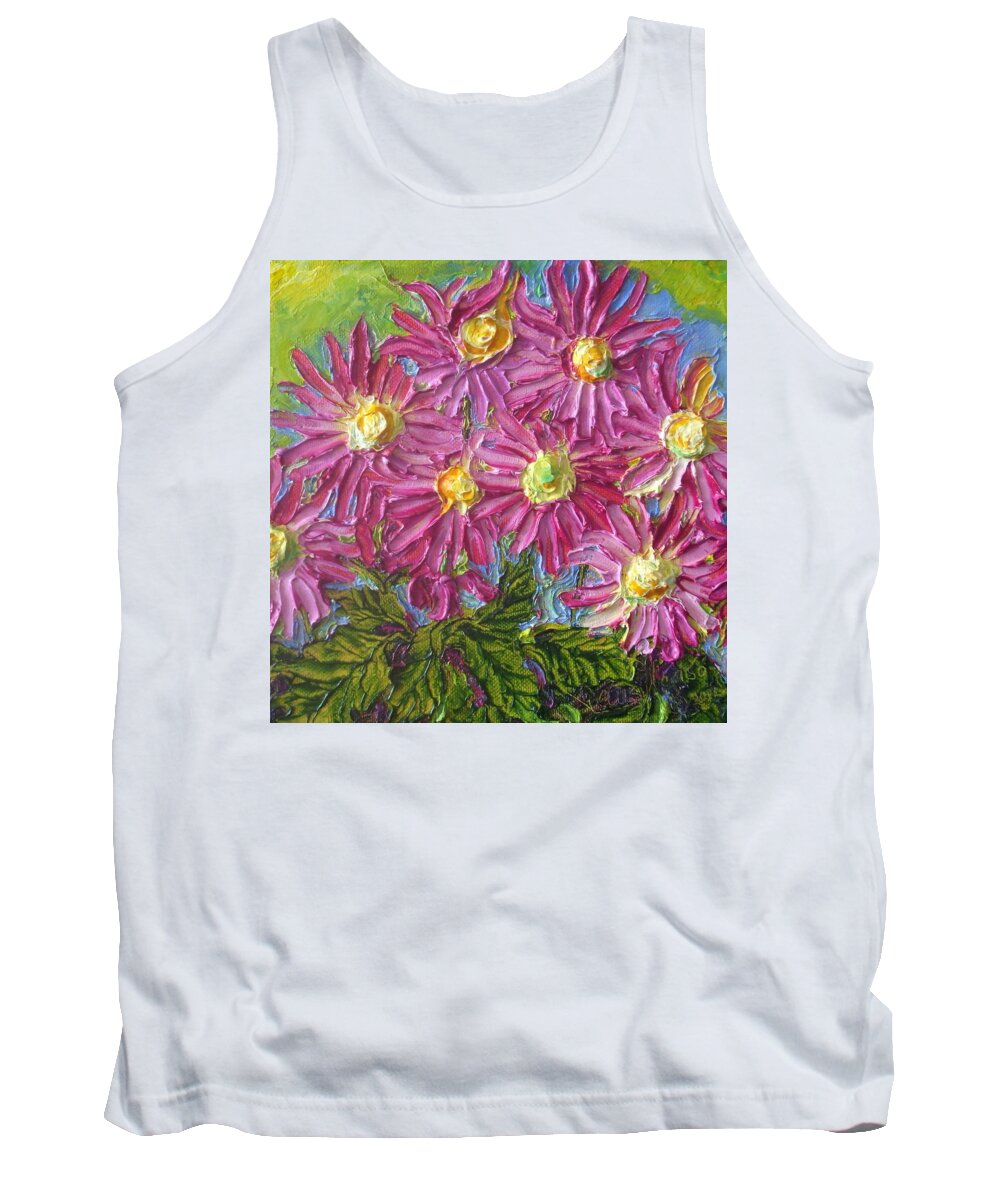 Spring Tank Top featuring the painting Pink Mums by Paris Wyatt Llanso