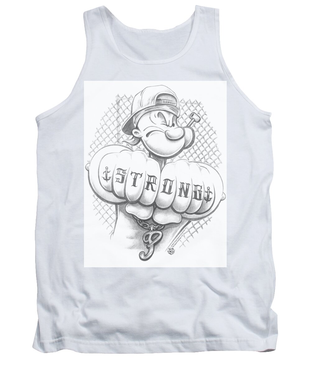 Popeye Tank Top featuring the digital art Popeye - Strong by Brand A