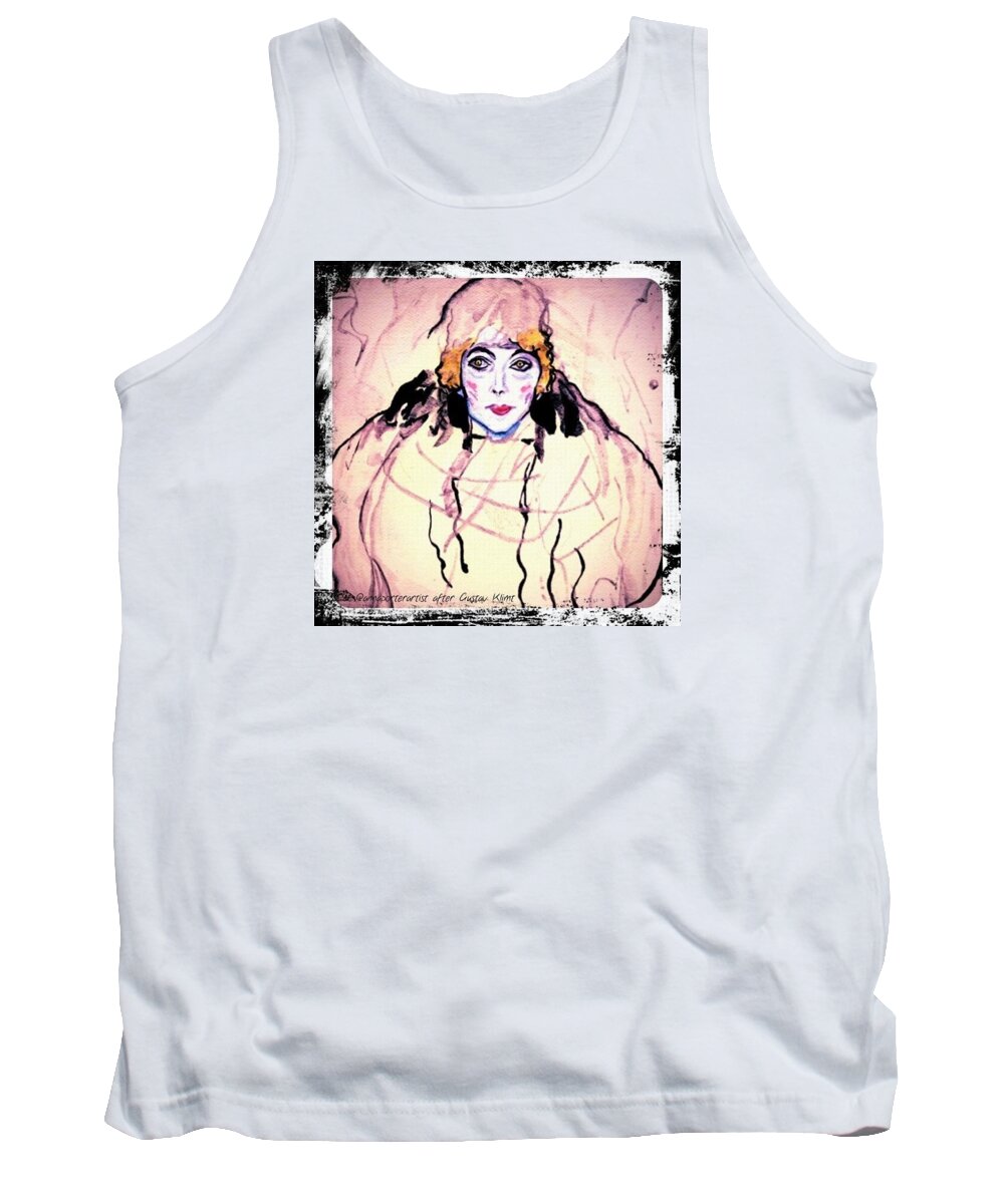 Portrait Of A Lady En Face After Gustav Klimt Tank Top featuring the painting Portrait of a Lady En Face after Gustav Klimt by Anna Porter