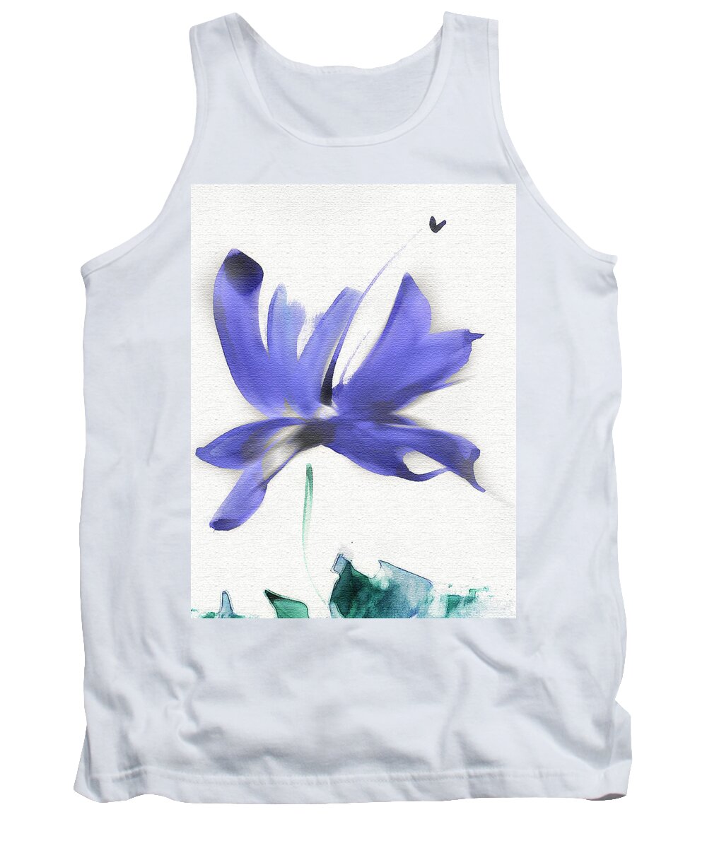 Flower Tank Top featuring the mixed media Purple Iris in the Greenery by Frank Bright