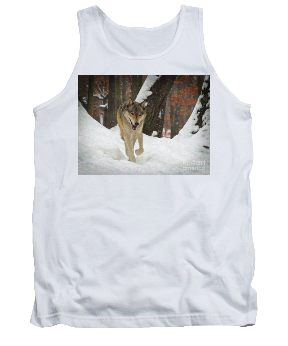 Animals Tank Top featuring the digital art Red Wolf on a Winter Hunt by Lianne Schneider