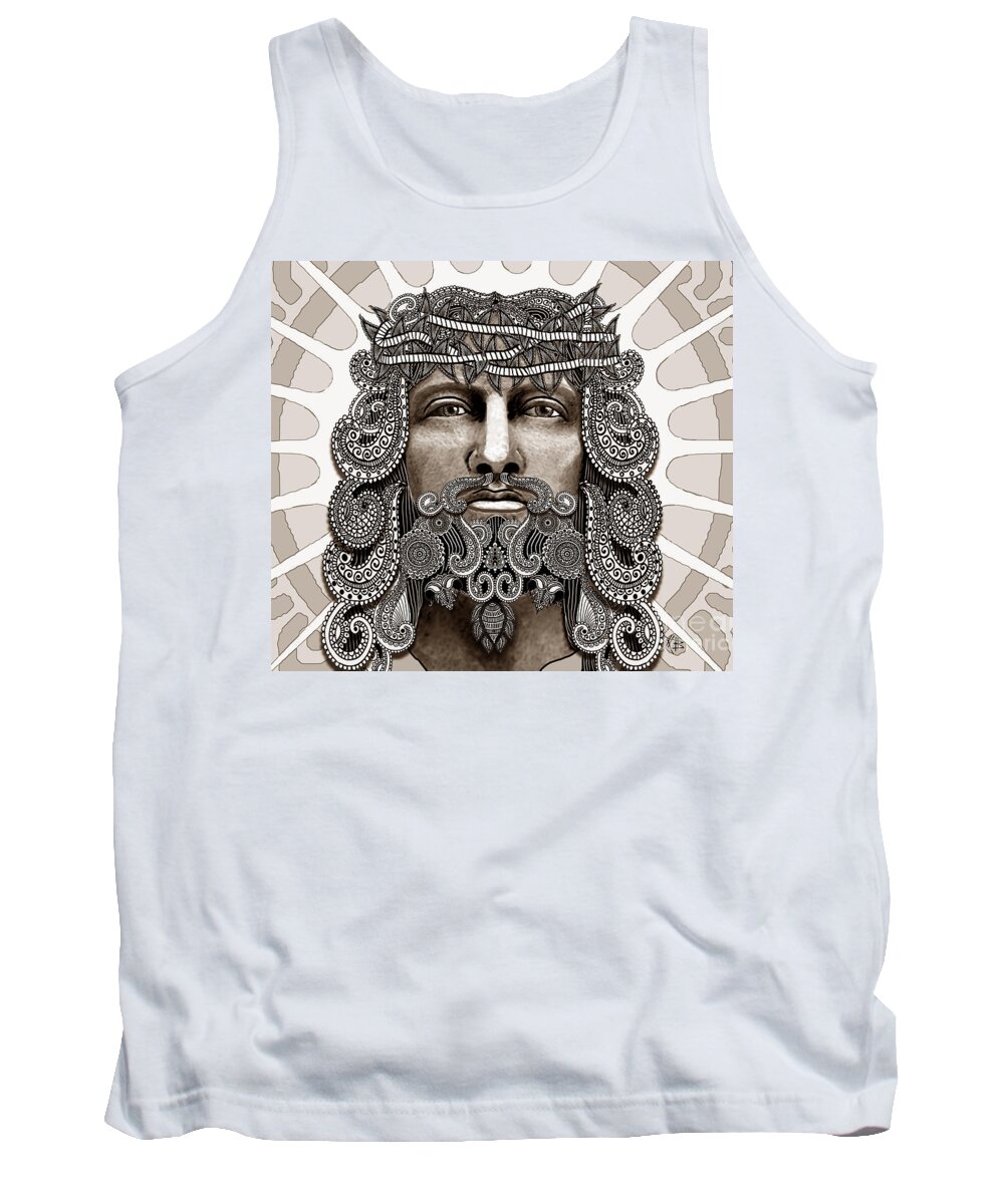 Jesus Tank Top featuring the mixed media Redeemer - Modern Jesus Iconography - copyrighted by Christopher Beikmann