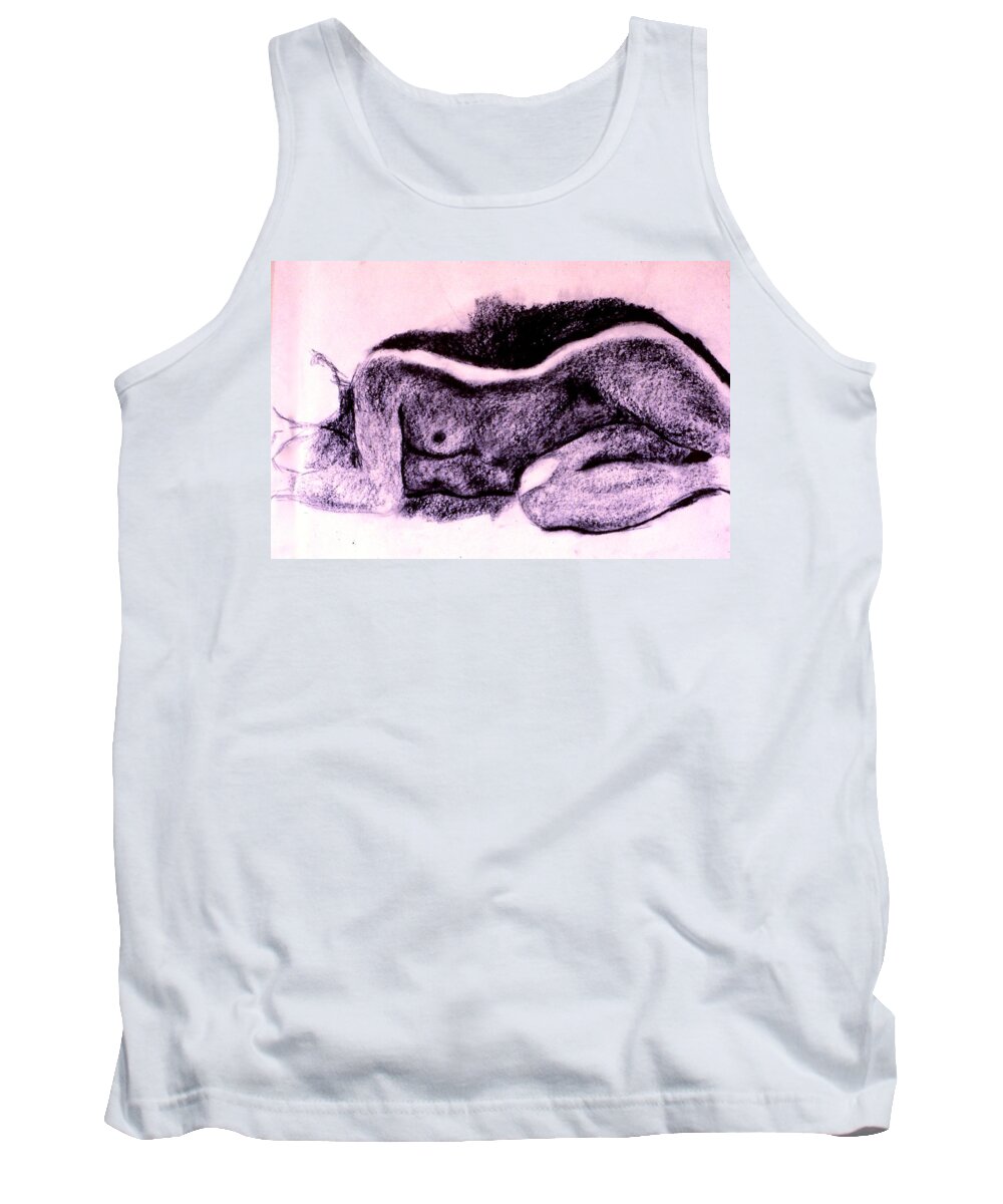 Nude Tank Top featuring the drawing Repose Sketch by Kendall Kessler