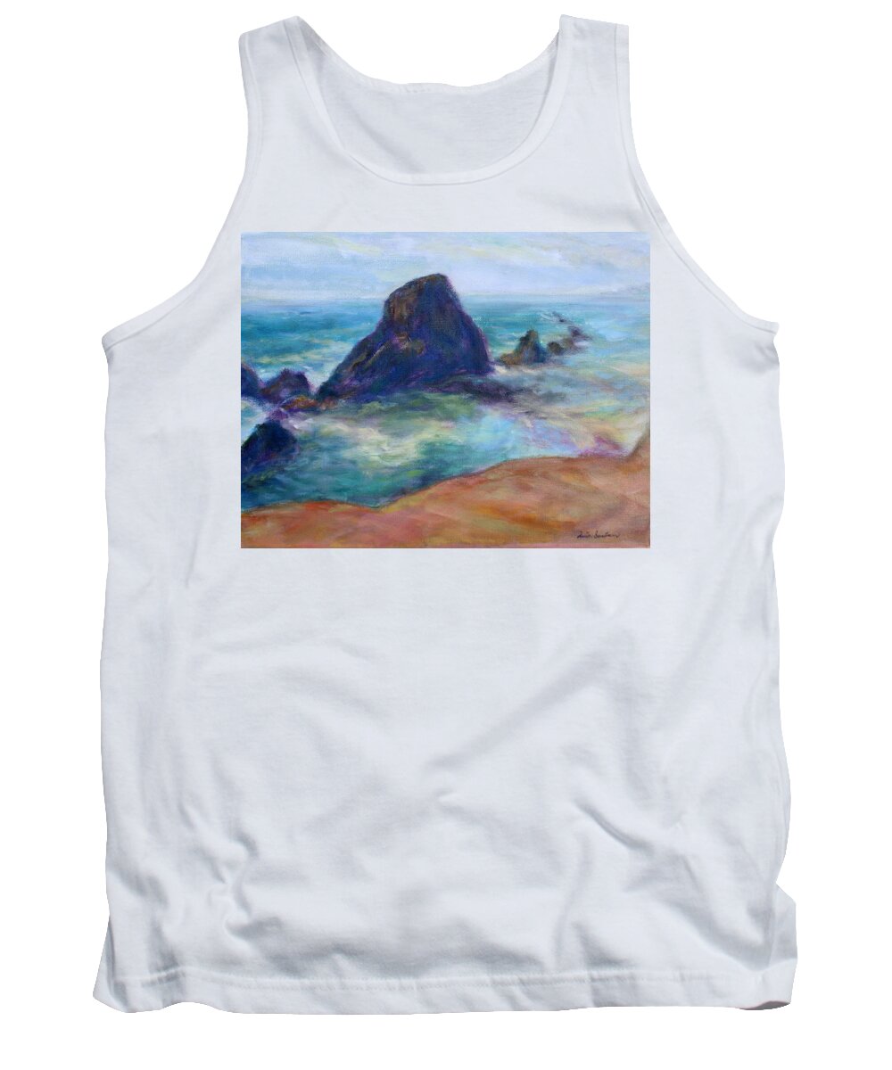 Seascape Tank Top featuring the painting Rocks Heading North - Scenic Landscape Seascape Painting by Quin Sweetman